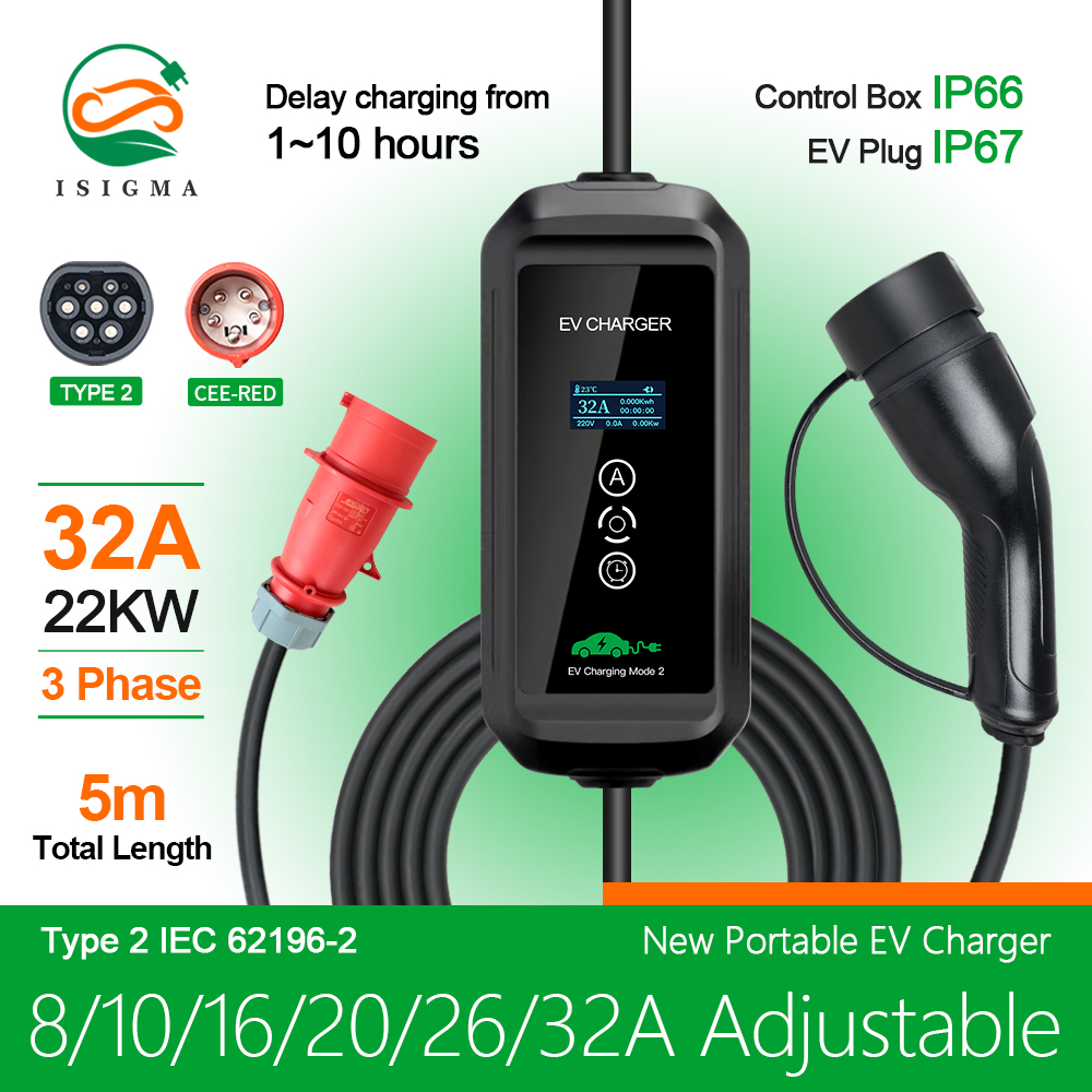 Ev Charger Type 2 22Kw 32A 3 Phase - EV-oplader 22kw 3-fase Type 2-stekker EVSE