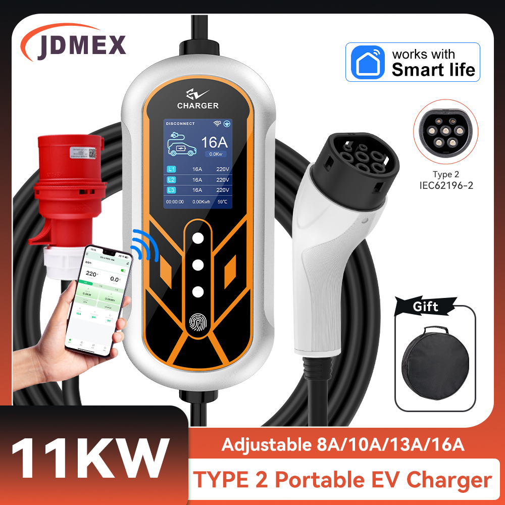 Type 2 Portable Ev Charger 11Kw Cee - JDMEX 11KW Type2 EV-oplader Draagbare 5M
